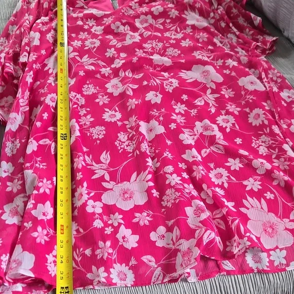 Calvin Klein Pink Floral Dress with Ruffle Sleeves - Picture 7 of 8